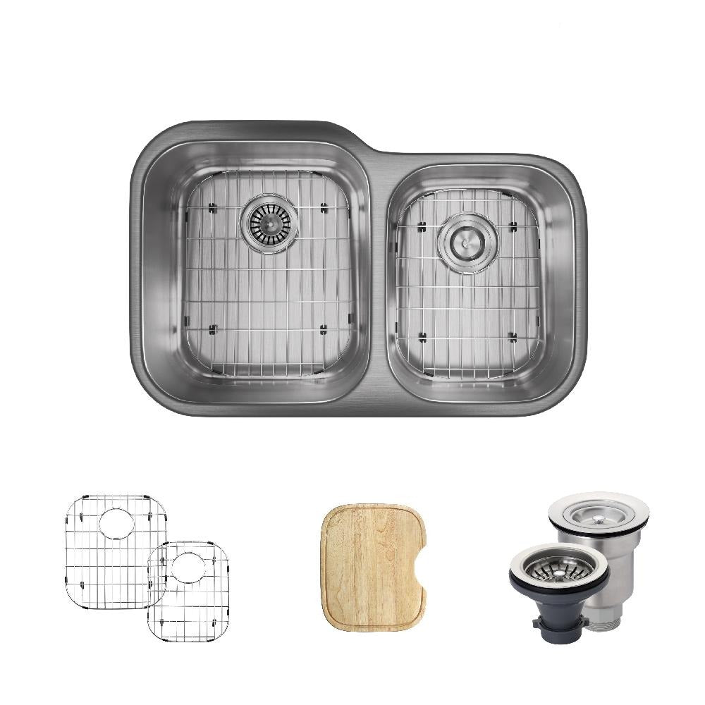 Rene 32" Stainless Steel Kitchen Sink, 55/45 Double Bowl, 16 Gauge, R1-1004L-16