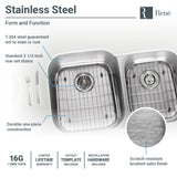 Rene 32" Stainless Steel Kitchen Sink, 55/45 Double Bowl, 16 Gauge, R1-1004L-16 - The Sink Boutique