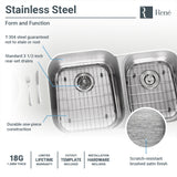 Rene 32" Stainless Steel Kitchen Sink, 55/45 Double Bowl, 18 Gauge, R1-1004L-18 - The Sink Boutique