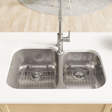 Rene 32" Stainless Steel Kitchen Sink, 55/45 Double Bowl, 18 Gauge, R1-1004L-18 - The Sink Boutique