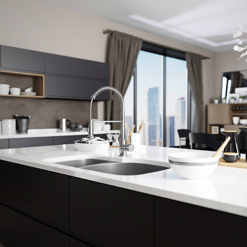Rene 35" Stainless Steel Kitchen Sink, 30/70 Double Bowl, 18 Gauge, R1-1007R-18 - The Sink Boutique