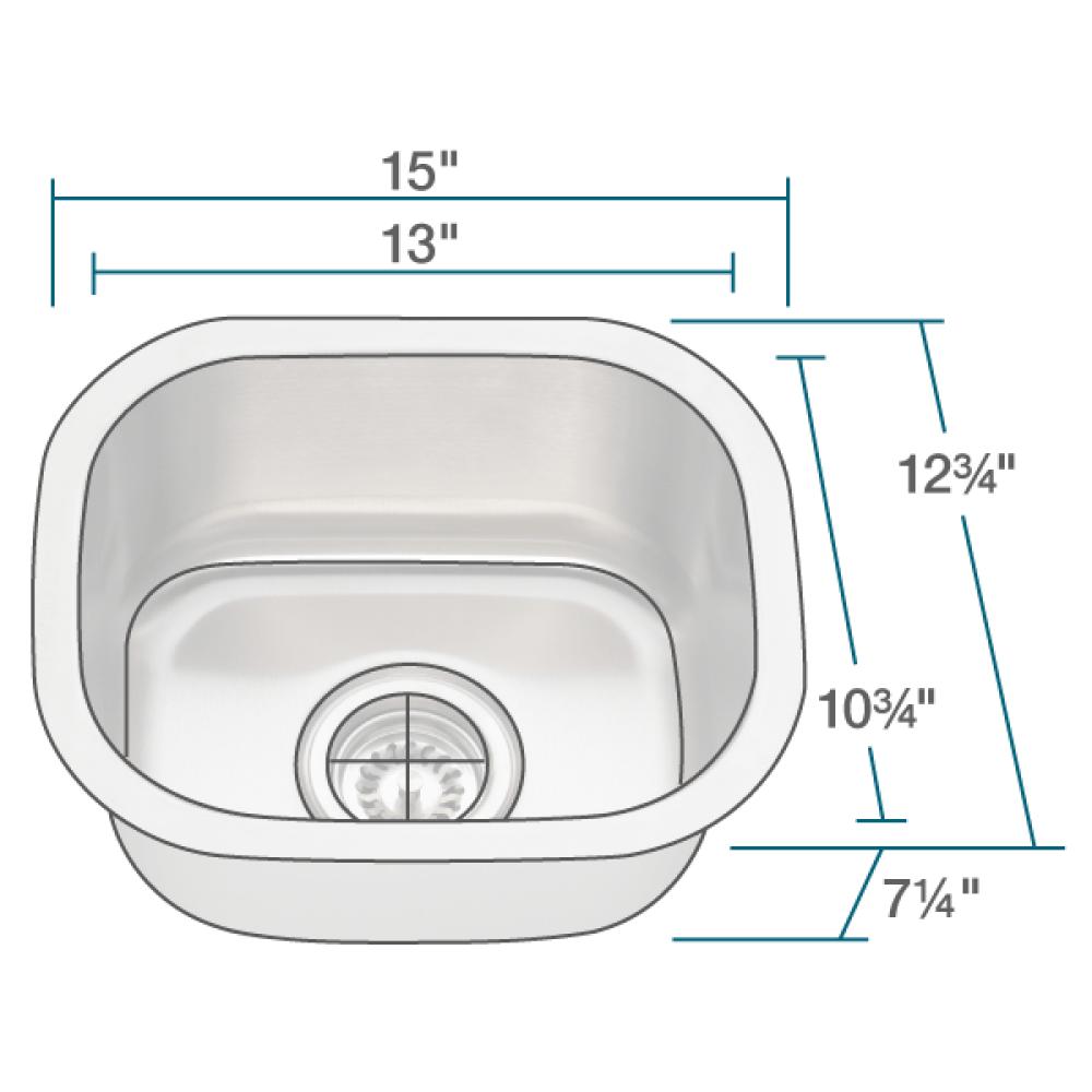 Rene 15" Stainless Steel Bar/Prep Sink, 16 Gauge, R1-1012-16 - The Sink Boutique