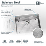 Rene 23" Stainless Steel Kitchen Sink, 14 Gauge, R1-1015-14 - The Sink Boutique