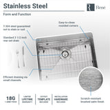 Rene 23" Stainless Steel Kitchen Sink, 18 Gauge, R1-1015-18 - The Sink Boutique