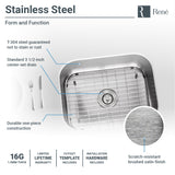 Rene 23" Stainless Steel Kitchen Sink, 16 Gauge, R1-1018-16 - The Sink Boutique