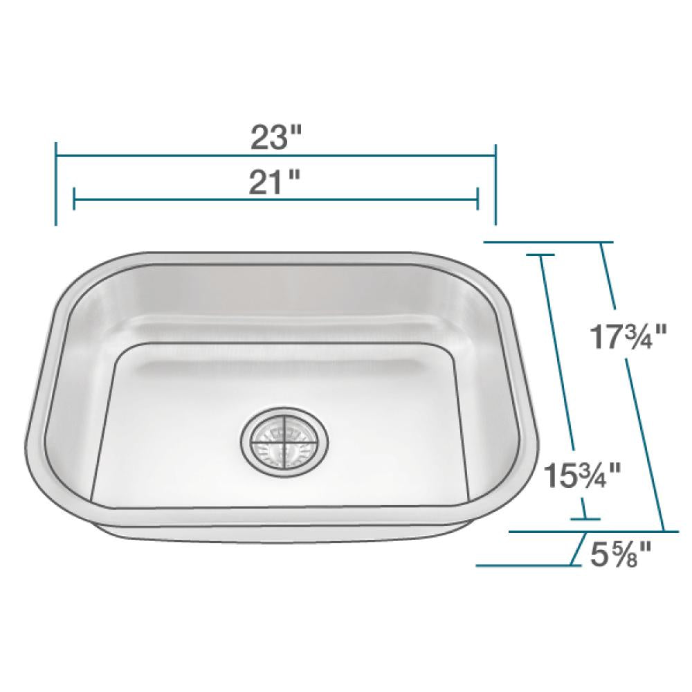 Rene 23" Stainless Steel Kitchen Sink, 18 Gauge, R1-1018-ADA - The Sink Boutique
