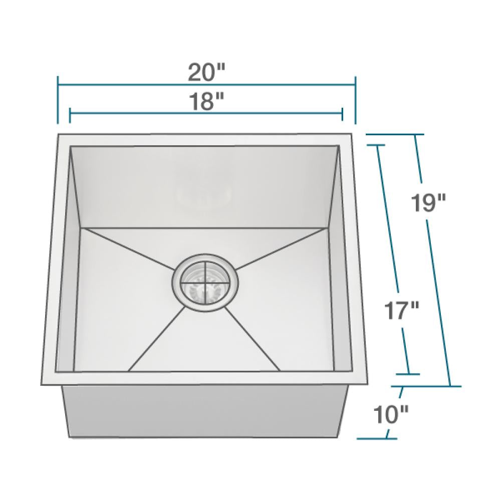 Rene 20" Stainless Steel Kitchen Sink, 16 Gauge, R1-1019-16 - The Sink Boutique