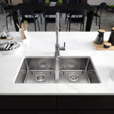 Rene 31" Stainless Steel Kitchen Sink, 50/50 Double Bowl, 14 Gauge, R1-1022D-14 - The Sink Boutique