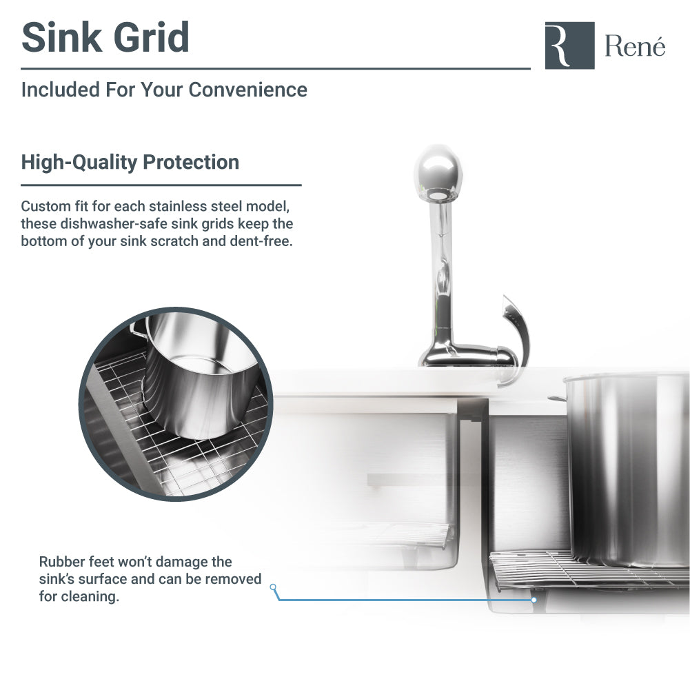 Rene 31 Stainless Steel Kitchen Sink, 55/45 Double Bowl, 18 Gauge