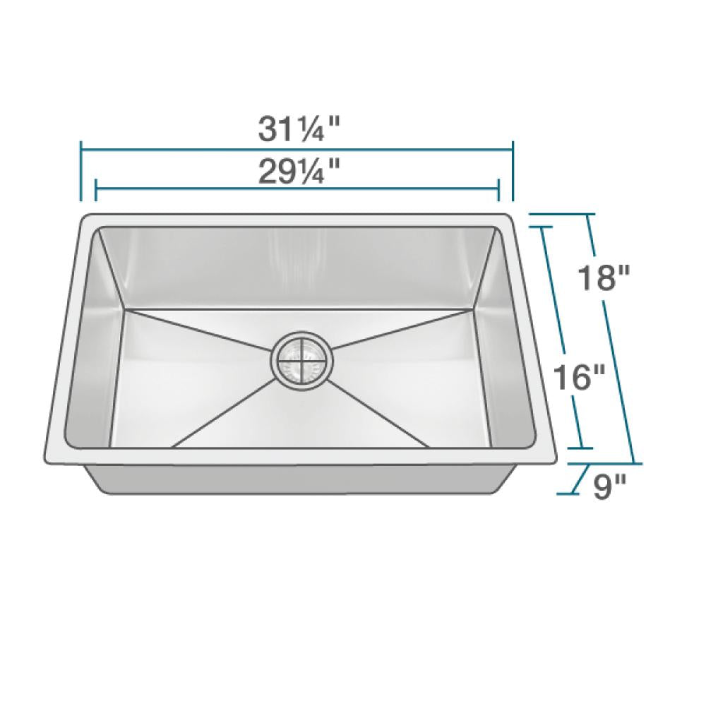 Rene 31" Stainless Steel Kitchen Sink, 14 Gauge, R1-1022S-14 - The Sink Boutique