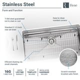 Rene 31" Stainless Steel Kitchen Sink, 16 Gauge, R1-1022S-16 - The Sink Boutique