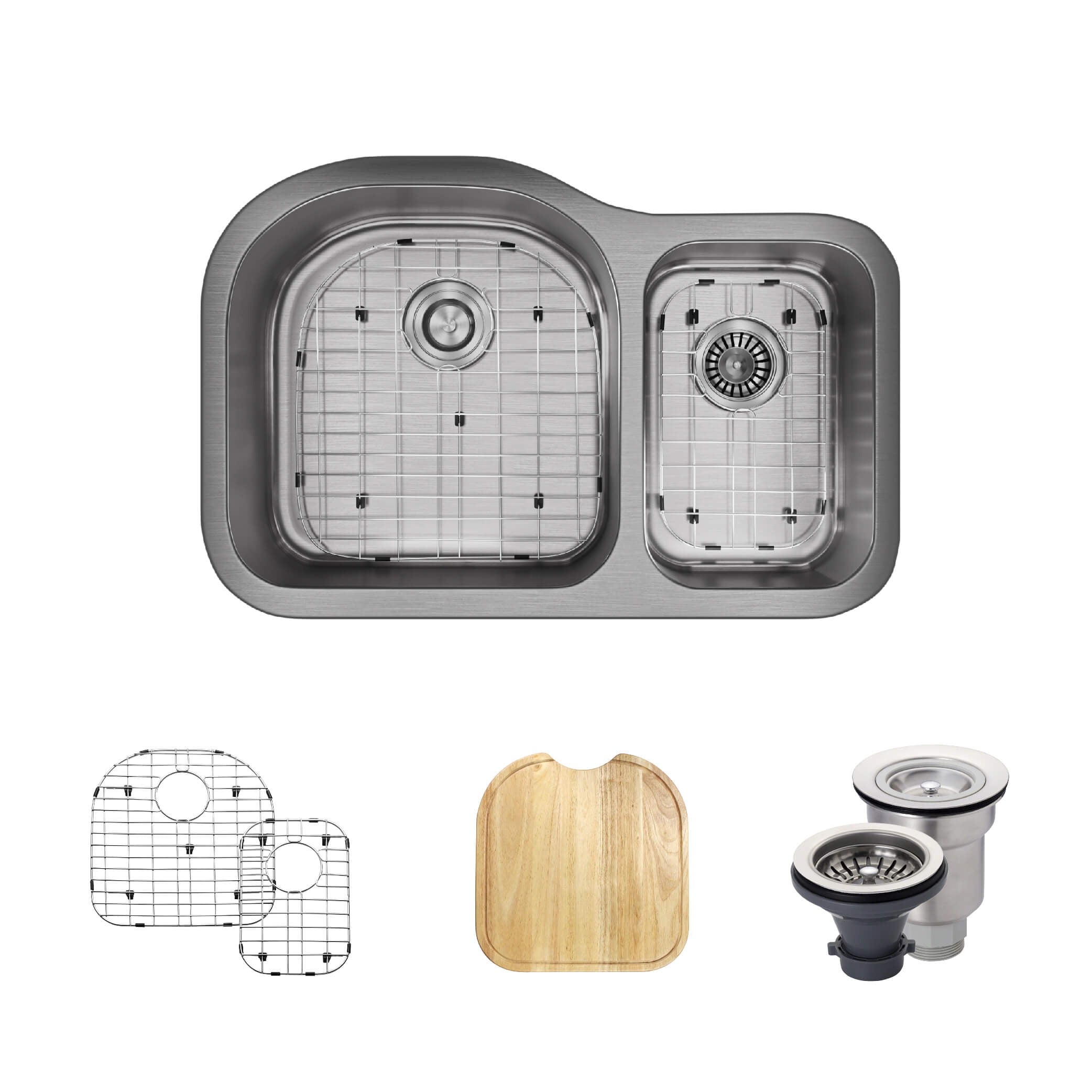 Rene 32" Stainless Steel Kitchen Sink, 65/35 Double Bowl, 16 Gauge, R1-1023L-16