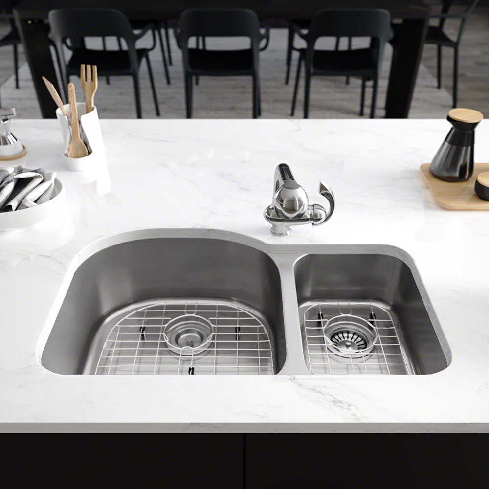 Rene 32" Stainless Steel Kitchen Sink, 65/35 Double Bowl, 16 Gauge, R1-1023L-16 - The Sink Boutique