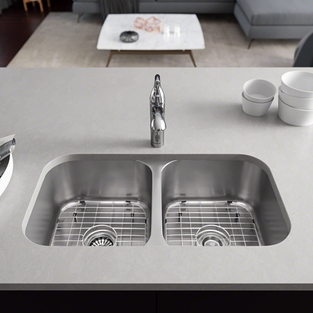 Rene 32" Stainless Steel Kitchen Sink, 50/50 Double Bowl, 18 Gauge, R1-1024A-18 - The Sink Boutique