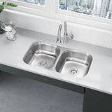 Rene 32" Stainless Steel Kitchen Sink, 50/50 Double Bowl, 18 Gauge, ADA Compliant, R1-1024A-ADA - The Sink Boutique