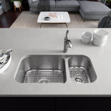 Rene 32" Stainless Steel Kitchen Sink, 70/30 Double Bowl, 18 Gauge, R1-1024BL-18 - The Sink Boutique
