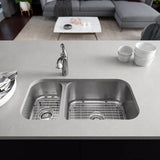 Rene 32" Stainless Steel Kitchen Sink, 30/70 Double Bowl, 16 Gauge, R1-1024BR-16 - The Sink Boutique