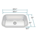 Rene 32" Stainless Steel Kitchen Sink, 16 Gauge, R1-1024C-16 - The Sink Boutique