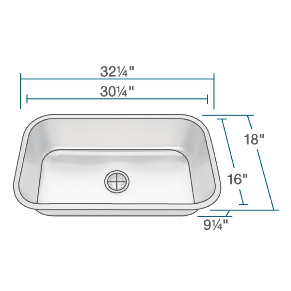 Rene 32" Stainless Steel Kitchen Sink, 18 Gauge, R1-1024C-18 - The Sink Boutique