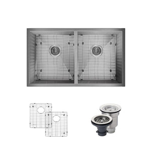 Alternate Image for Rene 32" Stainless Steel Kitchen Sink, 50/50 Double Bowl, 16 Gauge, R1-1026D-16