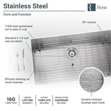 Rene 32" Stainless Steel Kitchen Sink, 16 Gauge, R1-1026S-16 - The Sink Boutique
