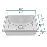 Rene 26" Stainless Steel Kitchen Sink, 16 Gauge, R1-1034S-16 - The Sink Boutique