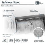 Rene 28" Stainless Steel Kitchen Sink, 14 Gauge, R1-1035S-14 - The Sink Boutique