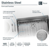 Rene 28" Stainless Steel Kitchen Sink, 16 Gauge, R1-1035S-16 - The Sink Boutique