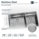 Rene 31" Stainless Steel Kitchen Sink, 60/40 Double Bowl, 14 Gauge, R1-1037L-14 - The Sink Boutique