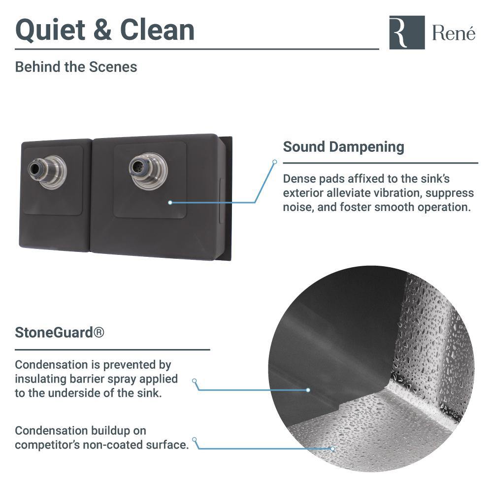 Rene 31" Stainless Steel Kitchen Sink, 60/40 Double Bowl, 14 Gauge, R1-1037L-14 - The Sink Boutique