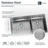 Rene 31" Stainless Steel Kitchen Sink, 60/40 Double Bowl, 16 Gauge, R1-1037L-16 - The Sink Boutique