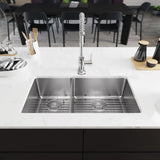 Rene 31" Stainless Steel Kitchen Sink, 40/60 Double Bowl, 14 Gauge, R1-1037R-14 - The Sink Boutique