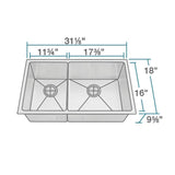 Rene 31" Stainless Steel Kitchen Sink, 40/60 Double Bowl, 14 Gauge, R1-1037R-14 - The Sink Boutique