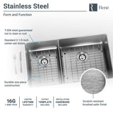 Rene 31" Stainless Steel Kitchen Sink, 40/60 Double Bowl, 16 Gauge, R1-1037R-16 - The Sink Boutique
