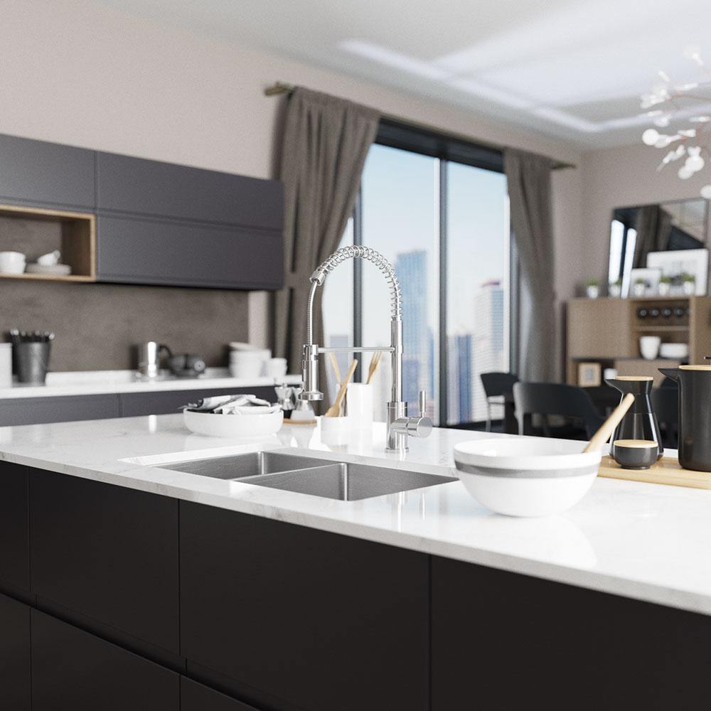 Rene 31" Stainless Steel Kitchen Sink, 40/60 Double Bowl, 18 Gauge, R1-1037R-18 - The Sink Boutique