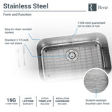Rene 27" Stainless Steel Kitchen Sink, 16 Gauge, R1-1039-16 - The Sink Boutique