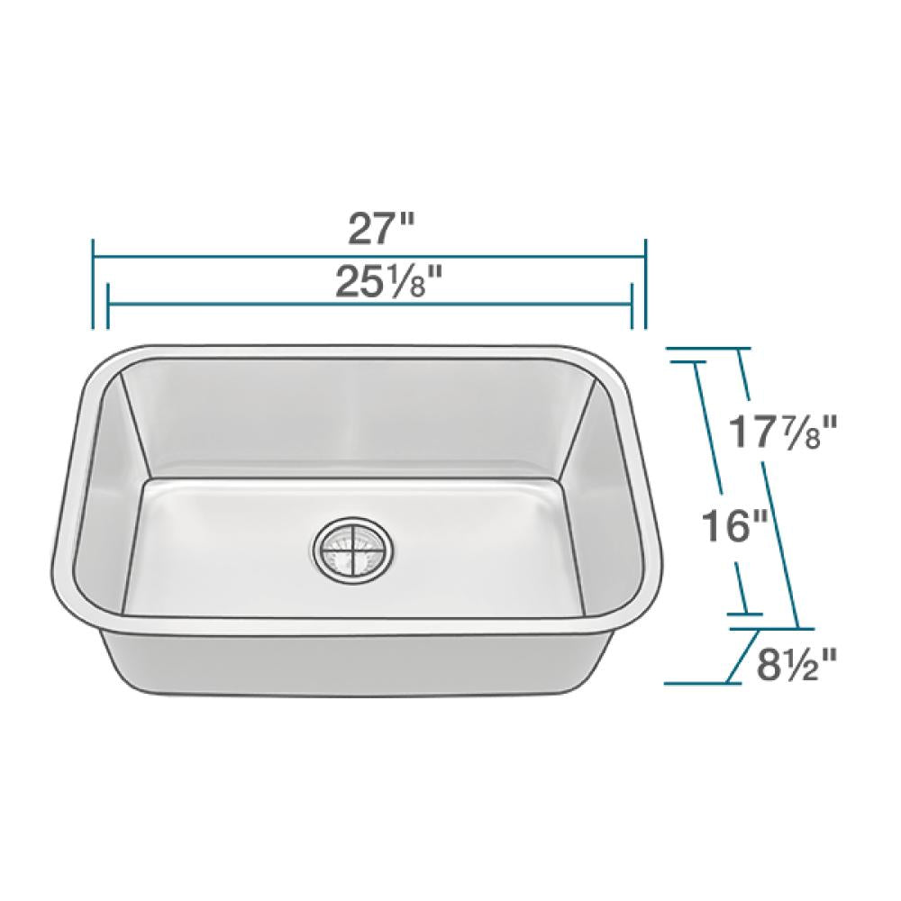 Rene 27" Stainless Steel Kitchen Sink, 18 Gauge, R1-1039-18 - The Sink Boutique