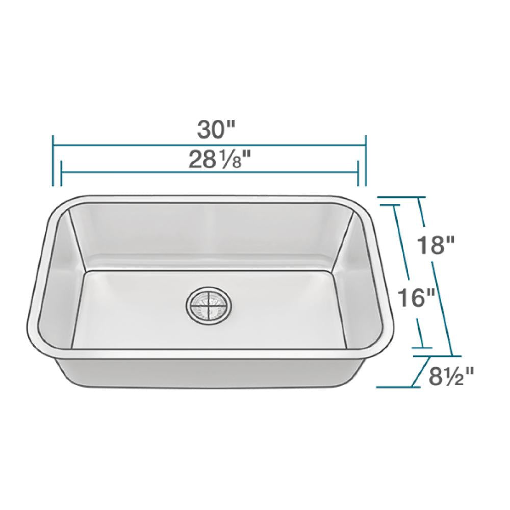 Rene 30" Stainless Steel Kitchen Sink, 18 Gauge, R1-1040-18 - The Sink Boutique
