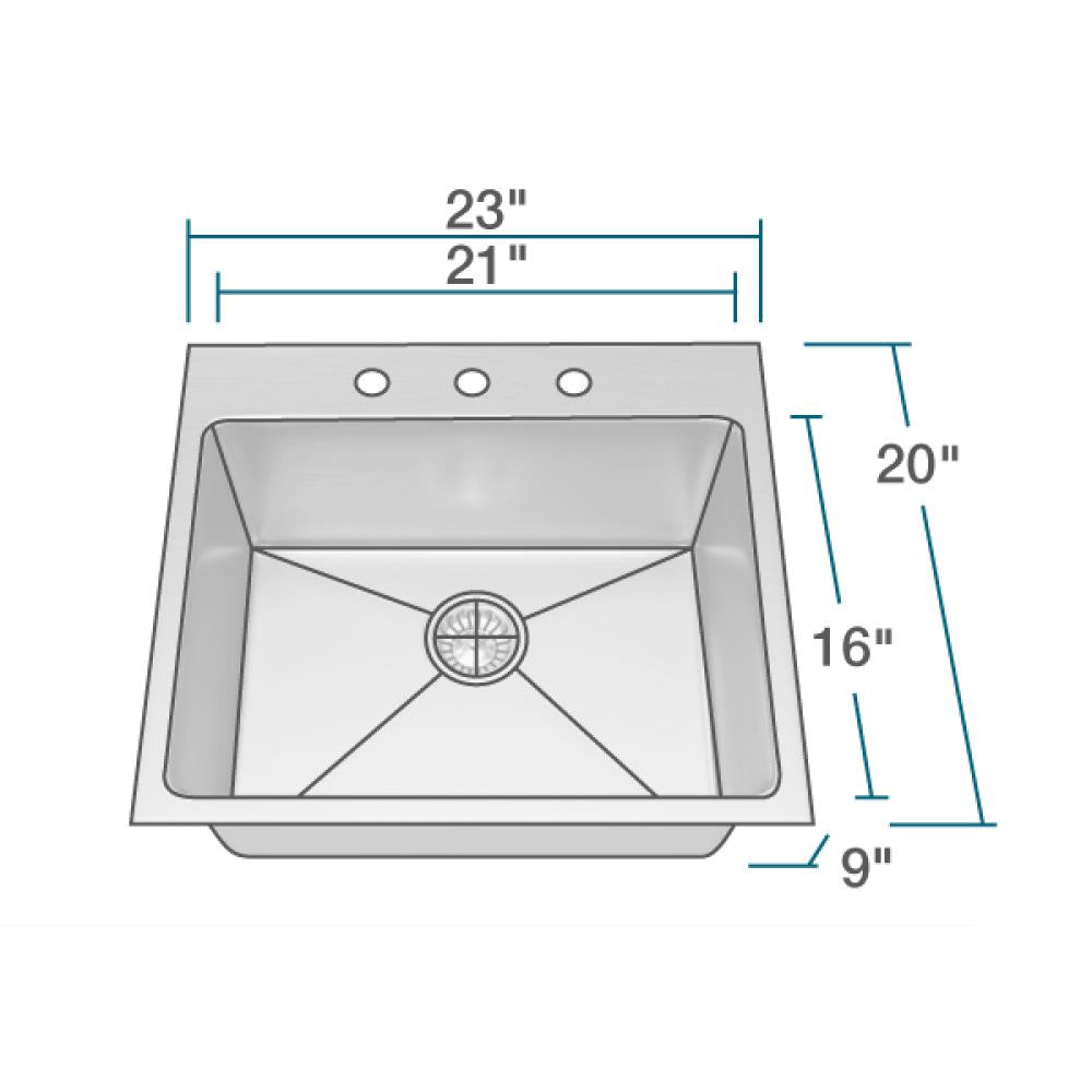 Rene 23" Stainless Steel Kitchen Sink, 18 Gauge, R1-2015-18 - The Sink Boutique