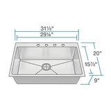 Rene 31" Stainless Steel Kitchen Sink, 18 Gauge, R1-2022S-18 - The Sink Boutique