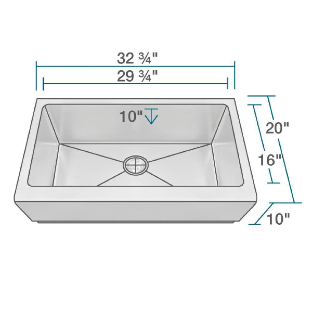 Rene 33" Stainless Steel Farmhouse Sink, 16 Gauge, R1-3001-16 - The Sink Boutique