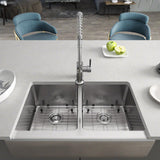 Rene 33" Stainless Steel Farmhouse Sink, 50/50 Double Bowl, 16 Gauge, R1-3002-16 - The Sink Boutique