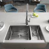 Rene 33" Stainless Steel Farmhouse Sink, 70/30 Double Bowl, 16 Gauge, R1-3003L-16 - The Sink Boutique
