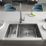 Rene 33" Stainless Steel Farmhouse Sink, 30/70 Double Bowl, 16 Gauge, R1-3003R-16 - The Sink Boutique