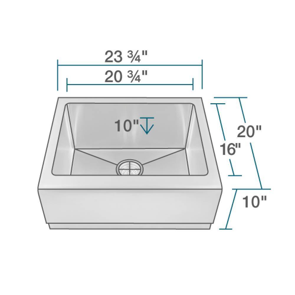 Rene 24" Stainless Steel Farmhouse Sink, 16 Gauge, R1-3004-16 - The Sink Boutique