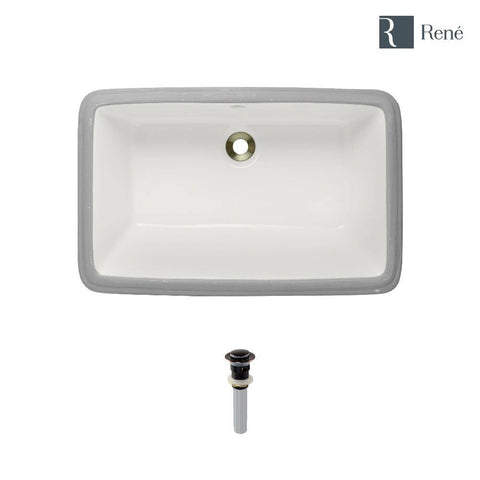 Rene 22" Rectangle Porcelain Bathroom Sink, Biscuit, R2-1001-B-PUD-ABR