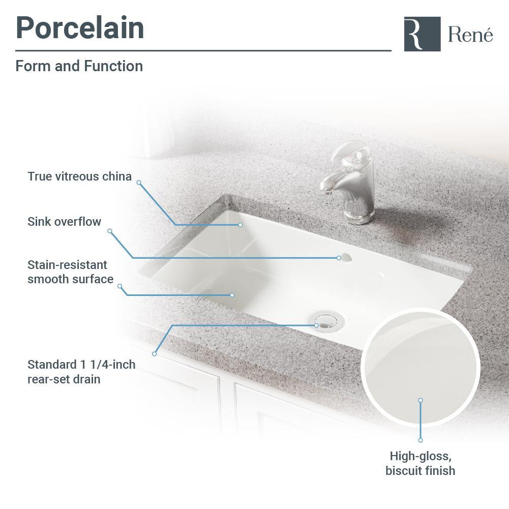 Rene 22" Rectangle Porcelain Bathroom Sink, Biscuit, R2-1001-B-PUD-ABR - The Sink Boutique