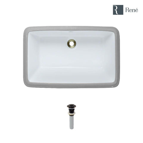 Rene 22" Rectangle Porcelain Bathroom Sink, White, R2-1001-W-PUD-ABR