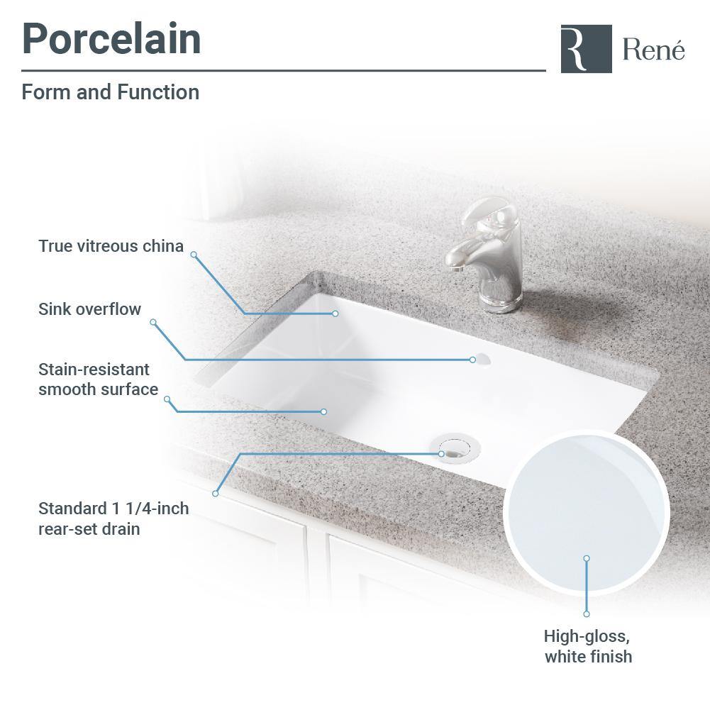 Rene 22" Rectangle Porcelain Bathroom Sink, White, R2-1001-W-PUD-ABR - The Sink Boutique