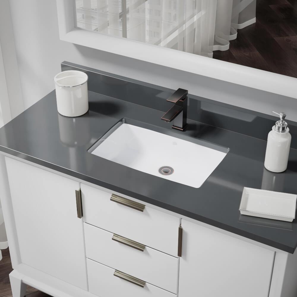Rene 22" Rectangle Porcelain Bathroom Sink, White, R2-1001-W-PUD-ABR - The Sink Boutique